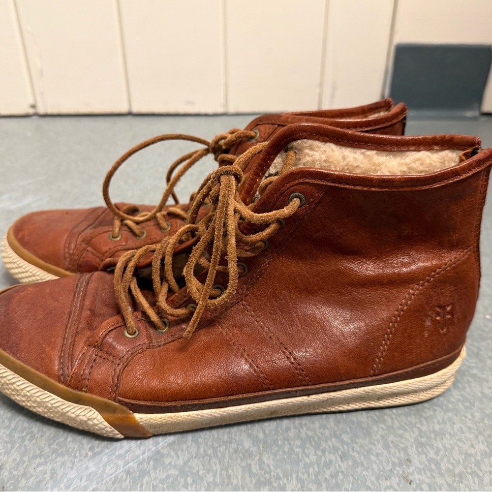 Frye Cognac Leather Sneakers with Zipper